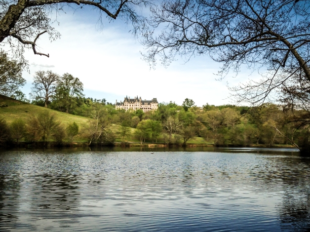The back of the Biltmore mansion can be viewed from the Lagoon near the house in Asheville, NC NotSoSAHM